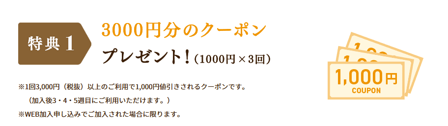 コープデリのクーポン3,000円分